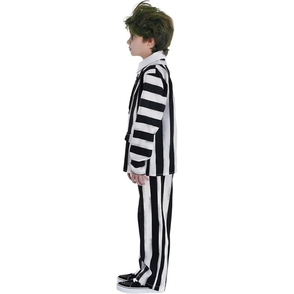 Beetlejuice Costume Boys Small 4-6 Deluxe 2 Piece Jacket Pants Stripe Party City - Picture 3 of 6